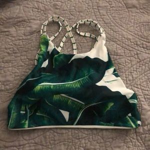Reversible high neck green and white bikini top